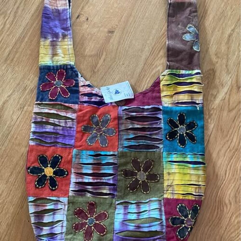 Flower power patchwork hobo bag